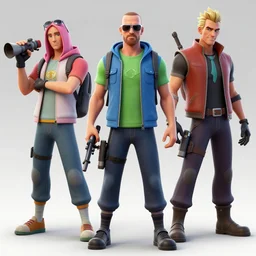 walter white, jesse pinkman, and gus fring as fortnite skins, 3 d model, high resolution