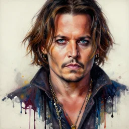 , painting of johnny depp, paint drips, colour splash, art design, inventive, new format, futuristic painting, deep focus, d & d, fantasy, intricate, elegant, highly detailed, digital painting, artstation, concept art, matte, sharp focus, illustration, hearthstone, art by artgerm and greg rutkowski and alphonse mucha