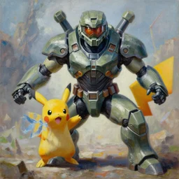 alakazam pokemon playing as master chief, oil on canvas, intricate, 8 k highly professionally detailed, hdr, cgsociety