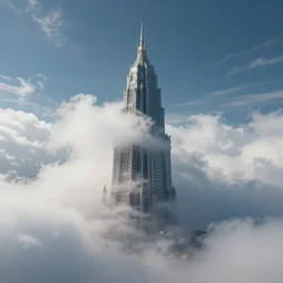 mystical tower reaching into the sky, partially covered by clouds, trending on artstation