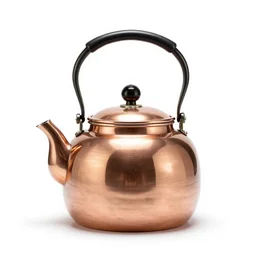 lacquered copper kettle, professional product shot, isolated on a pure white background, centered, entire object in frame, sharp focus, soft studio lighting