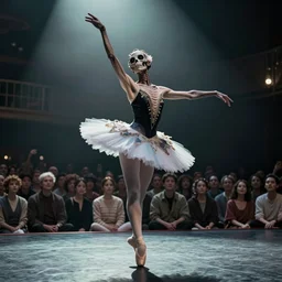dead space inspired necromorph dressed as a ballerina performing in front of an audience