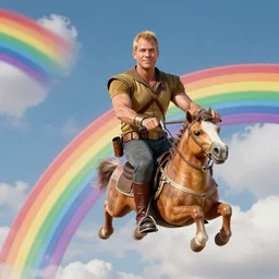 Captain Picard riding on a rainbow, highly detailed