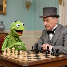 Kermit and Mussolini playing chess together