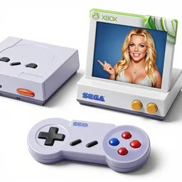 Super Nintendo playing and Xbox 360 but it's a Sega Genesis making out with Britney Spears