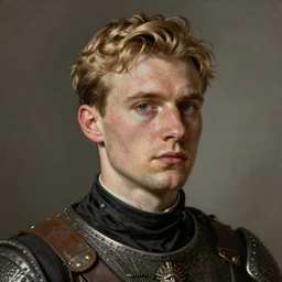 A Crusader Kings II portrait of a blond young English man with high cheekbones. Good bone structure. Dressed in 1940s style. Highly detailed, fine Art, high detail, great lighting, 8k resolution, masterpiece, concept art, illustration, clear eyes, painting oil on canvas, octane render, HDR, trending on artstation, 4k, 8k, HD