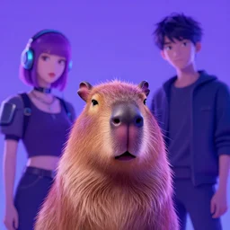 a beautiful portrait of a cute cyberpunk capybara by sandra chevrier and greg rutkowski and wlop, purple blue color scheme, high key lighting, volumetric light, digital art, highly detailed, fine detail, intricate, ornate, complex, octane render, unreal engine, photorealistic