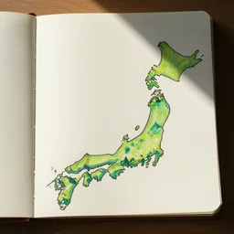 a kindergarten drawing of a map of japan on a notebook