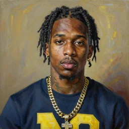 playboi carti, university of michigan, high quality, detailed, painting by picasso, photorealistic