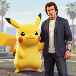 pikachu and antonio banderas in gta 5 8 k resolution hyperdetailed photorealism