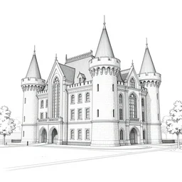 hyperdetailed very detailed thin line drawing of a modern castle architectural drawings, very detailed, hypermaximalist, maximalist