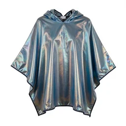 holographic poncho, commercial catalog photo, isolated on a pure white background, centered, entire object in frame, sharp focus, soft studio lighting