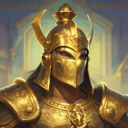 close - up hindu golden helm, in concept art of main menu loading screen background. for russian mmorpg by katauri, artstation, behance, style of hearthstone