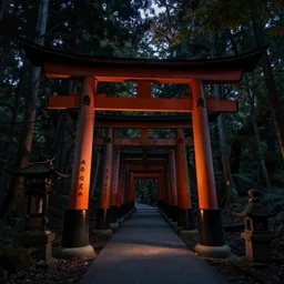 Japanese Torii in a forest ,night , by Grzegorz Rutkowski,by Grzegorz Rutkowski,by Grzegorz Rutkowski