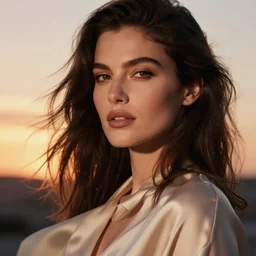 closeup portrait of a stunningly beautiful female, silk in the wind at sunset, fashion photoshoot, by edward robert hughes, annie leibovitz and steve mccurry, david lazar, jimmy nelsson, breathtaking, 8 k resolution, extremely detailed, beautiful, establishing shot, artistic, hyperrealistic, beautiful face, octane render