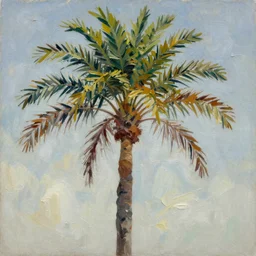 a palm tree painted in the style of the old masters, painterly, thick heavy impasto, expressive impressionist style, painted with a palette knife
