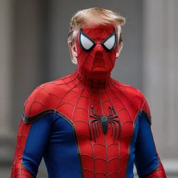Donald Trump in Spidermans body without mask, hyper realistic photography, 8k,
