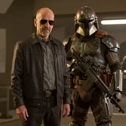 Saul Goodman from better call saul posing∑ side by side with Master Chief , pre fight photo, Hight quality picture