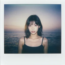 polaroid of a cute expressive random dream, reflection, double exposure, glitch, gradient, chromatic aberration, fog