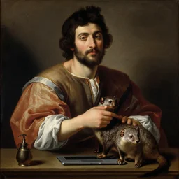 caravaggio painting of a mongoose and a computer