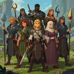 a group of heroic fantasy characters, DND party, diverse, rogues and clerics, digital art, full color, artstation