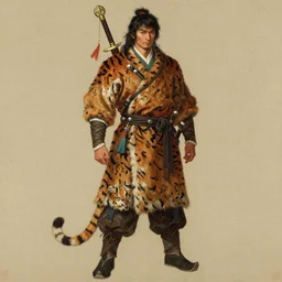 full character of a ancient chinese hunter wearing tiger robe, character design, painting by gaston bussiere, katsuya terada, nc wyeth, greg rutkowski, craig mullins, vermeer, frank frazetta, mucha, tom of finland, trending on artstation, jeffery catherine jones