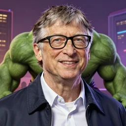 bill gates as the hulk, gta artstyle, trending on artstation, macro, intricate, vibrant, digital painting, full portrait, hd, cinematic, dramatic, ultra detailed, illustration, concept art, cinematic background, unreal engine 5, 8 k, 4 k