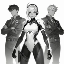 zarya from overwatch retro black and white monumental illustration with soft light painted by james jean and gerrit van honthorst and katsuhiro otomo, inspired by akira anime, smooth face feature, intricate oil painting, high detail illustration, sharp high detail, manga and anime 1 9 8 0