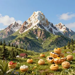 landscape photo mountains made of food, trending on google