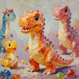 concept art of candy dinosaurs, oil painting by Jama Jurabaev, extremely detailed, brush hard, artstation, for AAA game, high quality