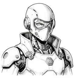 robot ninja, portrait, cyberpunk 2 0 2 0 manual, by steampoweredmikej, inktober, ink drawing, black and white, coloring pages, manga, highly detailed