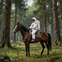 american astronaut in an indian forest riding a beautiful horse, elegant scene, wide angle, cinematic, ultrarealistic, trending on artstation, cgsociety, highly detailed, color graded, rendered in Unreal Engine 4k HQ, matte painting, by simon stalenhag, horizon forbidden west