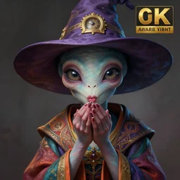 an anthropomorphic beautiful space alien portrait blowing bonk wearing colourful robe, big eye, wizard hat, fine art, award winning, intricate, elegant, sharp focus, octane render, hyperrealistic, wizard hat cinematic lighting, highly detailed, digital painting, 8 k concept art, art by jamie hewlett and z. w. gu, masterpiece, trending on artstation, 8 k