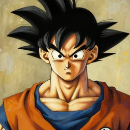 a close up portrait of goku, highly detailed, art by amedeo modigliani