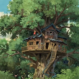 an intricate treehouse in the style of studio Ghibli, 4k