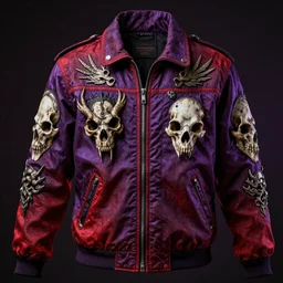 Jacket:3 x2 of dragon skull, red and purple color palette, high detailed, realistic lighting, backlit beauty