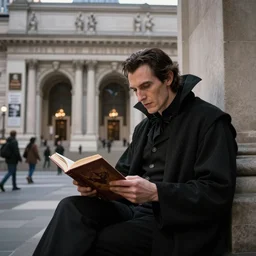 new york public library, dracula sits alone reading, bats, franklin booth