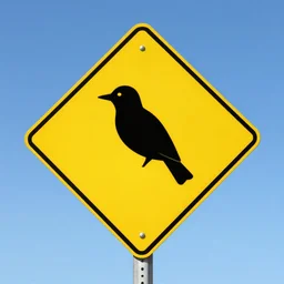 a yellow road sign symbolizing dangerous birds