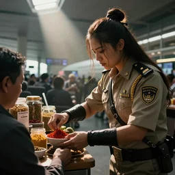 airport authorities seizing spices from a passenger, apocalyptic, warrior, dramatic, hyperdetailed, cinematic lighting