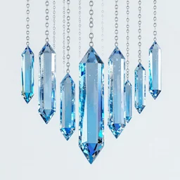 crystals hung in a fine chain net, the crystals being ever shining with an inner blue radiance, realistic, octane render