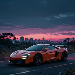 synthwave landscape with a sports car
