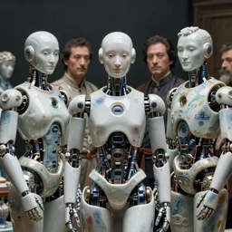 we data mine, scape the world, all human knowledge, this is how we learn, organic humanoid robots made of porcelain, photorealistic by michael komarck, greg rutkowski, victo ngai, artgerm, willem claesz heda and j. dickenson