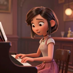 the girl playing piano on a bar. pixar disney 4 k 3 d render funny animation movie oscar winning trending on artstation and behance. ratatouille style.