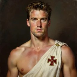 the young arnold schwarzenegger as conan, closeup portrait, sci fi, fantasy, intricate, with german iron cross on bare chest, elegant, loin cloth, highly detailed, oil painting, artstation, concept art, matte, sharp focus, illustration, hearthstone, art by bodil jane