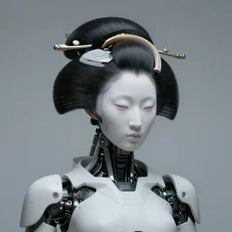 fine art photograph portrait head shot minimal geisha cyborg mech by ilm and bill sienkiewicz and emmanuel shiu, zaha hadid, simplified neo - futuristic tactical, ennui feminine, mist, studio, mamiya 6 5 mm, iso 4 0 0, f / 5. 6, hyperrealism, studio lighting, high detail, sharp focus, trending artstation, cgsociety