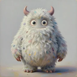 oil painting of a cute fluffy monster surrealistic, extremely detailed, sharp focus, wide view, full body shot, smooth, digital illustration, m, james jean, by rossdraws, frank franzzeta, mcbess, sakimichan, brosmin, danton fadeev, steve simpson