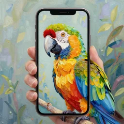 anime parrot smartphone, intricate oil painting by greg rutkowski, trending on artstation