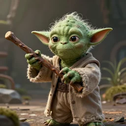 Yoda hitting himself with a stick, hyperdetailed, artstation, cgsociety, 8k