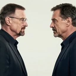 extreme long shot of walter white and gustavo fring standing in front of each other from a distance in a wheat field, low angle, side view, 3 5 mm photograph, 8 k resolution, wide shot, sharp lens