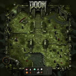 screenshot from a 2 0 2 0 custom mapset for doom with an underwater ruin theme and an olive green palette